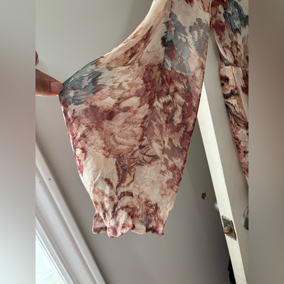 Black Tape floral chiffon balloon sleeve sheer dress small oversized - Picture 4 of 9